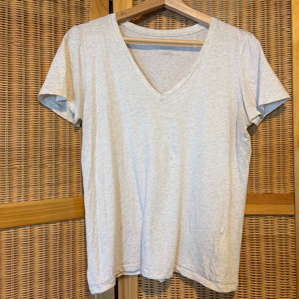 Everlane Light Heather Gray Beige V-Neck Short Sleeve Tee